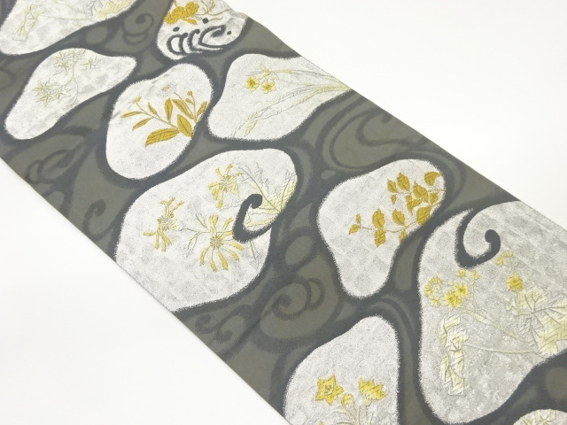 JAPANESE FUKURO OBI / WOVEN FLORAL PLANTS